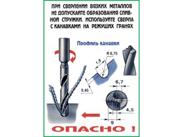 При сверлении вязких металлов не допускайте образования сливной стружки