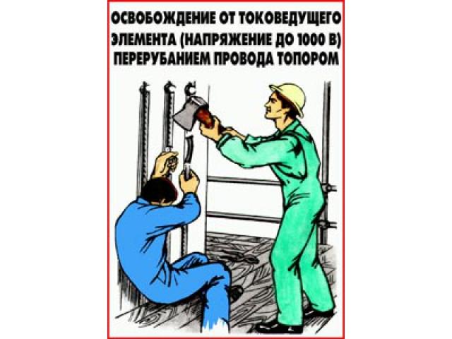 Освобождение от токоведущего элемента напряжение до В перерубанием провода топором